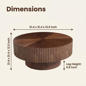English Elm 31.49 Round Walnut Pedestal Coffee Table Handcrafted Modern Accent for Small Living Rooms W5098P516117