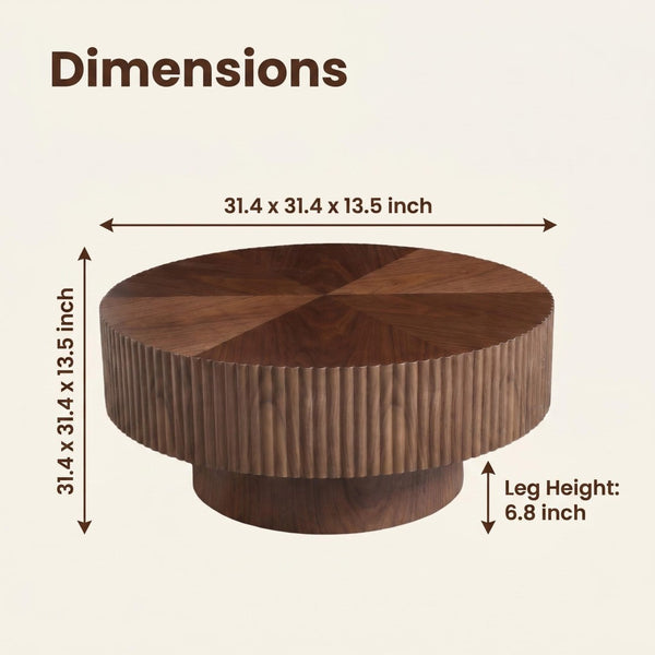 English Elm 31.49 Round Walnut Pedestal Coffee Table Handcrafted Modern Accent for Small Living Rooms W5098P516117