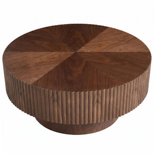 English Elm 31.49 Round Walnut Pedestal Coffee Table Handcrafted Modern Accent for Small Living Rooms W5098P516117