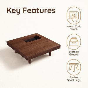 English Elm Square Walnut Finish Coffee Table with Pedestal Base for Low Seating Living Rooms W5098P516127