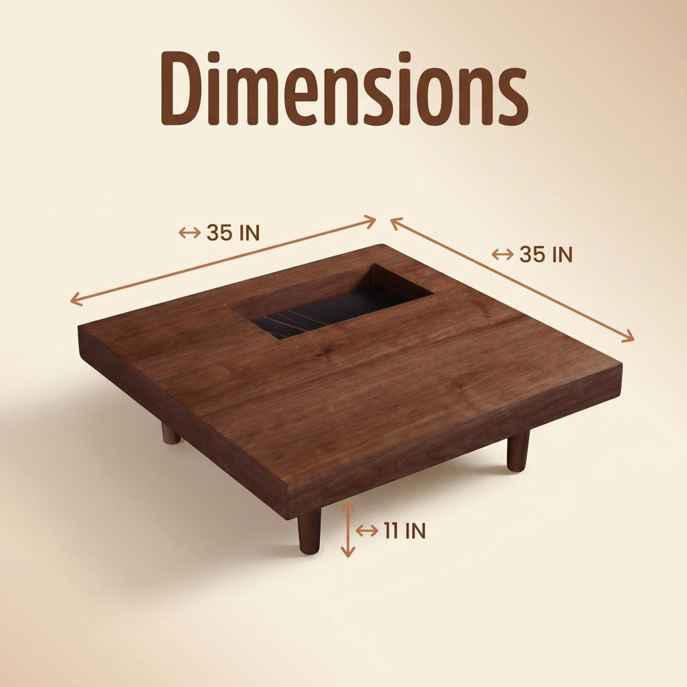 English Elm Square Walnut Finish Coffee Table with Pedestal Base for Low Seating Living Rooms W5098P516127