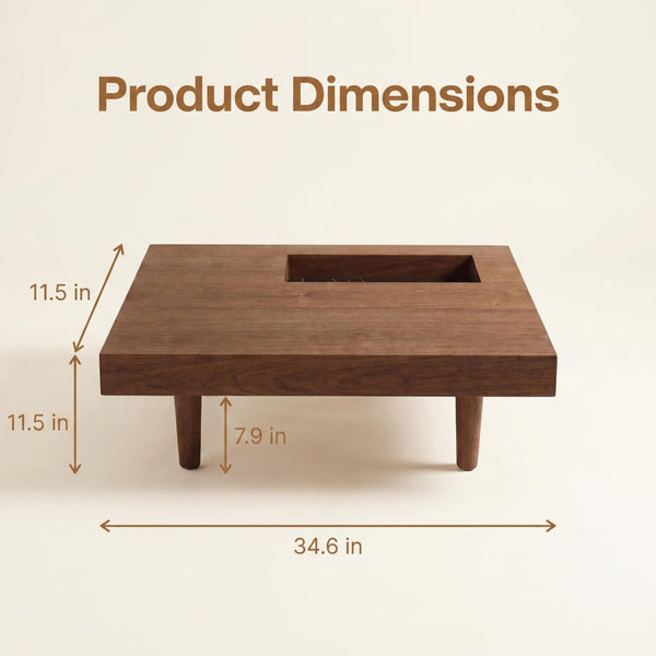 English Elm Square Walnut Finish Coffee Table with Pedestal Base for Low Seating Living Rooms W5098P516127