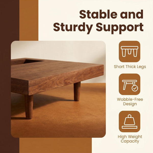 English Elm Square Walnut Finish Coffee Table with Pedestal Base for Low Seating Living Rooms W5098P516127