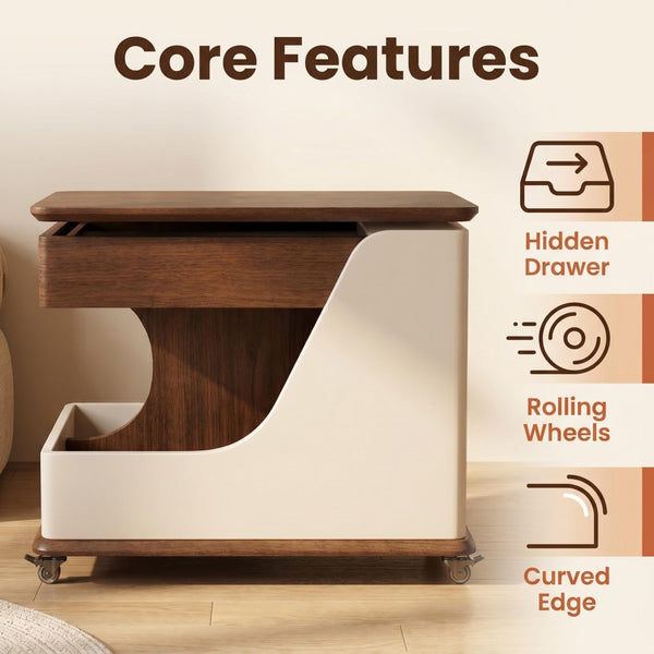 English Elm A Lift Top Rolling Side Table with Storage in Walnut Two Tone for Small Spaces W5098P516154