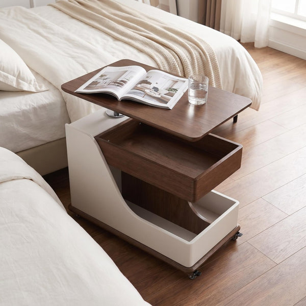 English Elm A Lift Top Rolling Side Table with Storage in Walnut Two Tone for Small Spaces W5098P516154