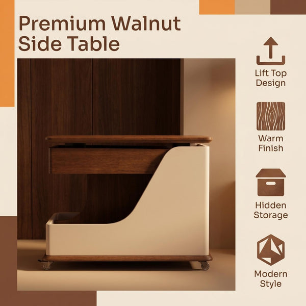 English Elm A Lift Top Rolling Side Table with Storage in Walnut Two Tone for Small Spaces W5098P516154
