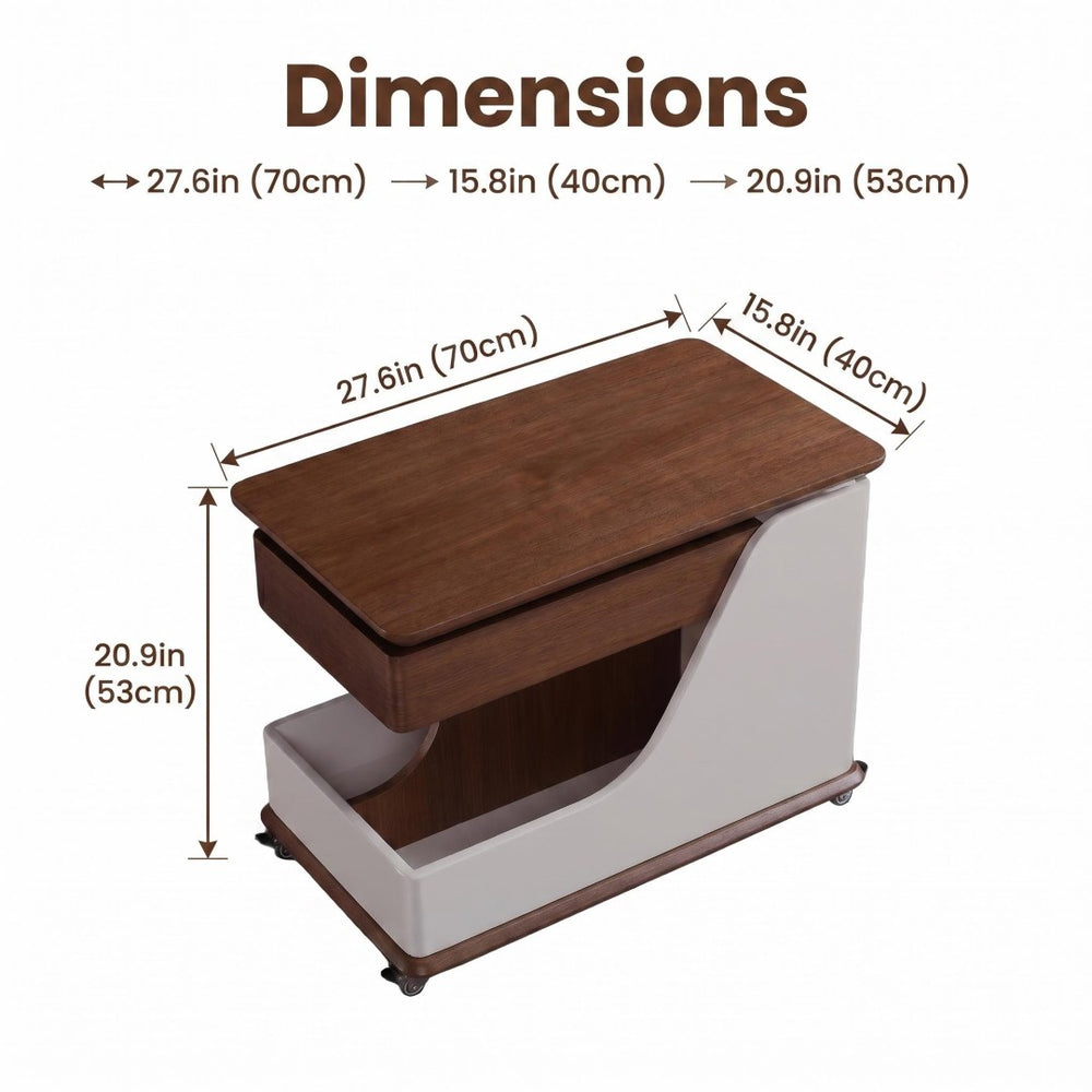 English Elm A Lift Top Rolling Side Table with Storage in Walnut Two Tone for Small Spaces W5098P516154