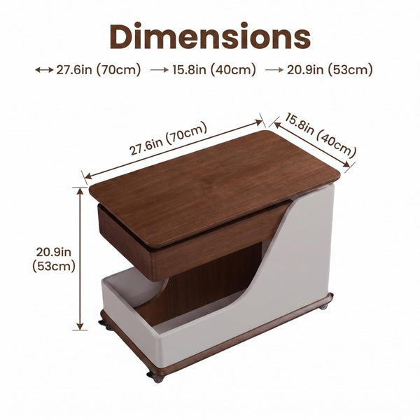 English Elm A Lift Top Rolling Side Table with Storage in Walnut Two Tone for Small Spaces W5098P516154