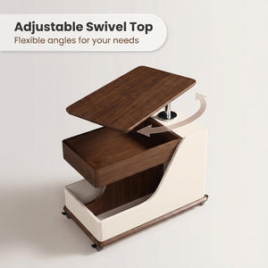 English Elm A Lift Top Rolling Side Table with Storage in Walnut Two Tone for Small Spaces W5098P516154