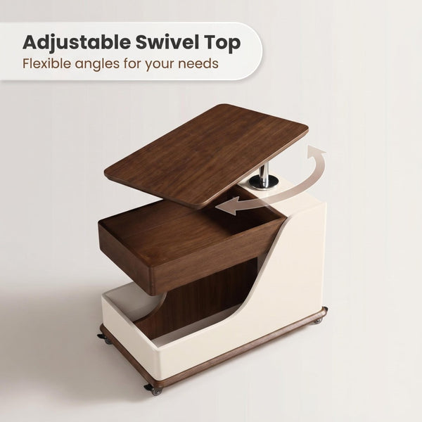 English Elm A Lift Top Rolling Side Table with Storage in Walnut Two Tone for Small Spaces W5098P516154