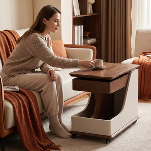 English Elm A Lift Top Rolling Side Table with Storage in Walnut Two Tone for Small Spaces W5098P516154