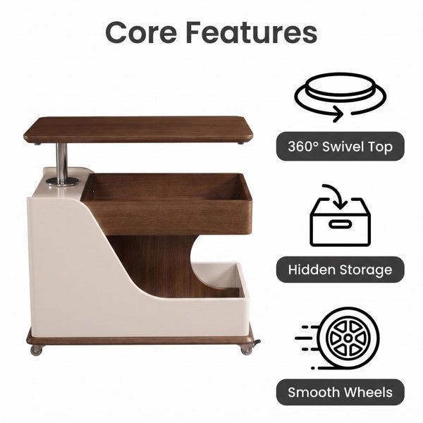 English Elm A Lift Top Rolling Side Table with Storage in Walnut Two Tone for Small Spaces W5098P516154