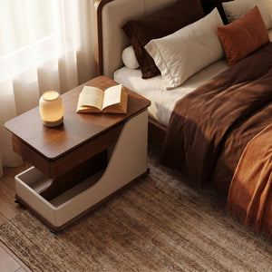 English Elm A Lift Top Rolling Side Table with Storage in Walnut Two Tone for Small Spaces W5098P516154