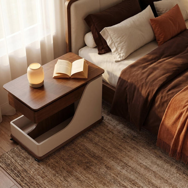 English Elm A Lift Top Rolling Side Table with Storage in Walnut Two Tone for Small Spaces W5098P516154