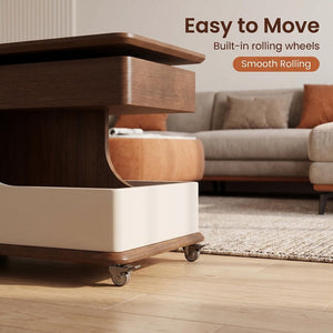 English Elm A Lift Top Rolling Side Table with Storage in Walnut Two Tone for Small Spaces W5098P516154