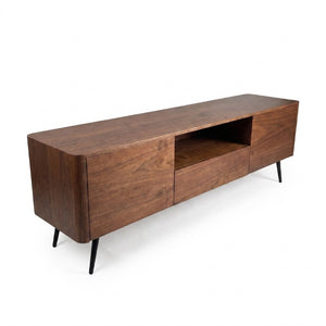 English Elm 70.8-Inch Walnut Veneer TV Stand with Iron Legs Soft-Close Doors for Living Room W5098P533736
