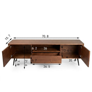 English Elm 70.8-Inch Walnut Veneer TV Stand with Iron Legs Soft-Close Doors for Living Room W5098P533736