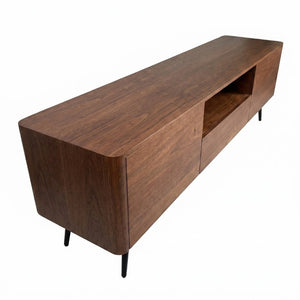 English Elm 70.8-Inch Walnut Veneer TV Stand with Iron Legs Soft-Close Doors for Living Room W5098P533736