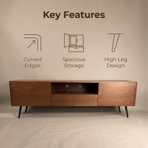 English Elm 70.8-Inch Walnut Veneer TV Stand with Iron Legs Soft-Close Doors for Living Room W5098P533736