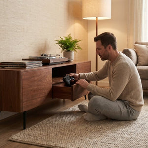 English Elm 70.8-Inch Walnut Veneer TV Stand with Iron Legs Soft-Close Doors for Living Room W5098P533736