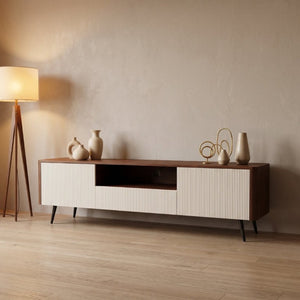 English Elm 70.8-Inch Two-Tone Media Console with Soft-Close Doors and Iron Legs for Living Rooms W5098P533739