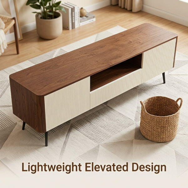 English Elm 70.8-Inch Two-Tone Media Console with Soft-Close Doors and Iron Legs for Living Rooms W5098P533739
