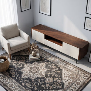 English Elm 70.8-Inch Two-Tone Media Console with Soft-Close Doors and Iron Legs for Living Rooms W5098P533739