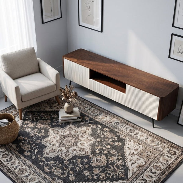 English Elm 70.8-Inch Two-Tone Media Console with Soft-Close Doors and Iron Legs for Living Rooms W5098P533739