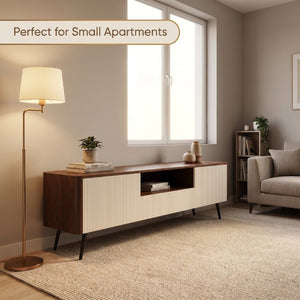 English Elm 70.8-Inch Two-Tone Media Console with Soft-Close Doors and Iron Legs for Living Rooms W5098P533739