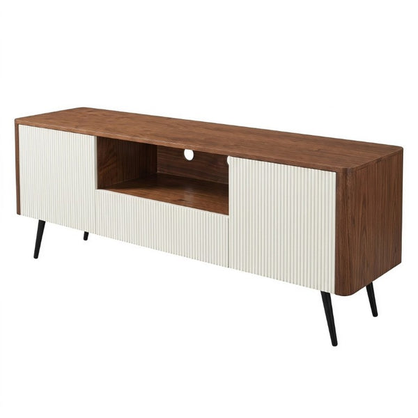 English Elm 70.8-Inch Two-Tone Media Console with Soft-Close Doors and Iron Legs for Living Rooms W5098P533739