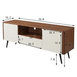 English Elm 70.8-Inch Two-Tone Media Console with Soft-Close Doors and Iron Legs for Living Rooms W5098P533739