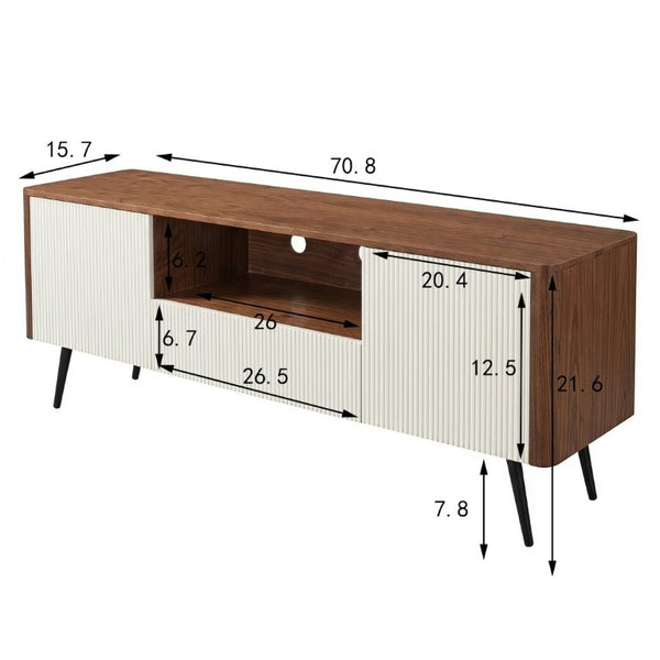 English Elm 70.8-Inch Two-Tone Media Console with Soft-Close Doors and Iron Legs for Living Rooms W5098P533739