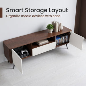 English Elm 70.8-Inch Two-Tone Media Console with Soft-Close Doors and Iron Legs for Living Rooms W5098P533739