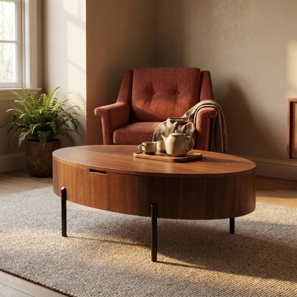 English Elm 43.3-Inch Lift Top Coffee Table Walnut Veneer Hydraulic Storage Modern Living Room W5098P533740