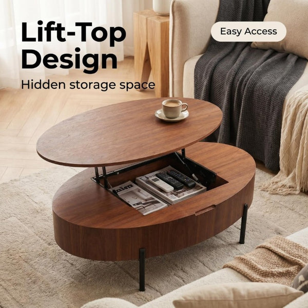 English Elm 43.3-Inch Lift Top Coffee Table Walnut Veneer Hydraulic Storage Modern Living Room W5098P533740