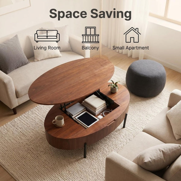 English Elm 43.3-Inch Lift Top Coffee Table Walnut Veneer Hydraulic Storage Modern Living Room W5098P533740