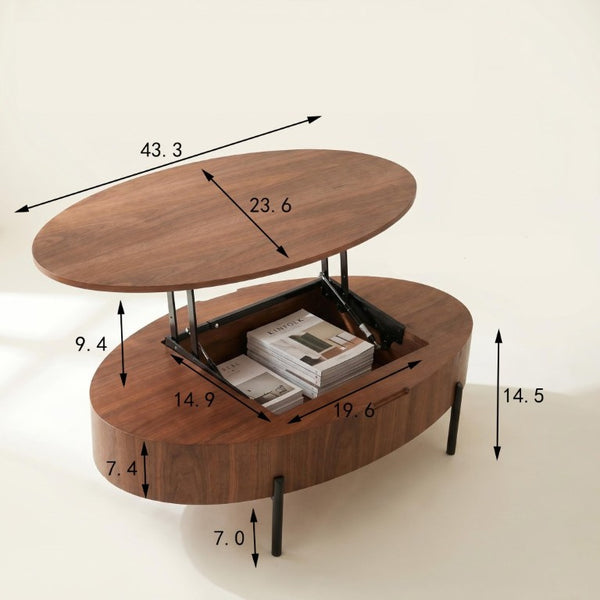 English Elm 43.3-Inch Lift Top Coffee Table Walnut Veneer Hydraulic Storage Modern Living Room W5098P533740