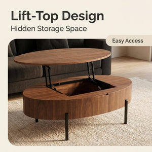English Elm 43.3-Inch Lift Top Coffee Table Walnut Veneer Hydraulic Storage Modern Living Room W5098P533740