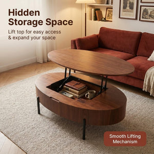 English Elm 43.3-Inch Lift Top Coffee Table Walnut Veneer Hydraulic Storage Modern Living Room W5098P533740