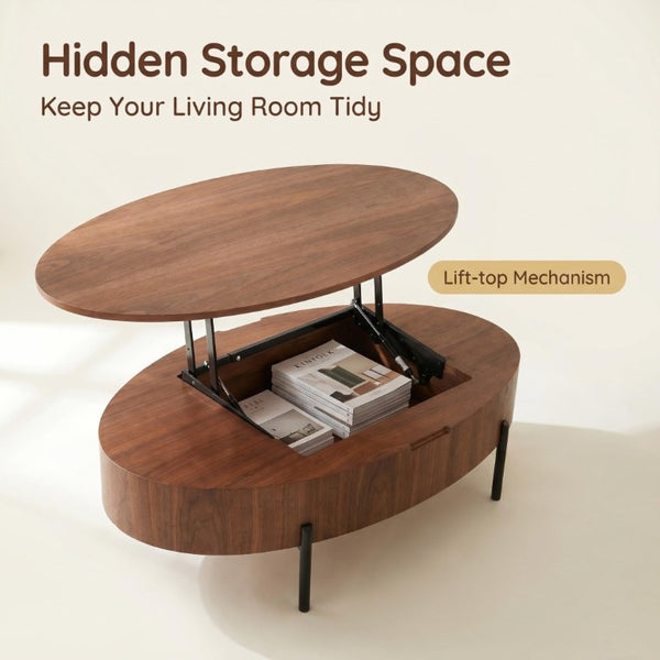 English Elm 43.3-Inch Lift Top Coffee Table Walnut Veneer Hydraulic Storage Modern Living Room W5098P533740
