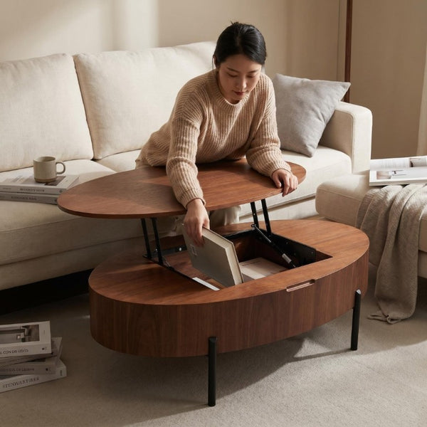 English Elm 43.3-Inch Lift Top Coffee Table Walnut Veneer Hydraulic Storage Modern Living Room W5098P533740