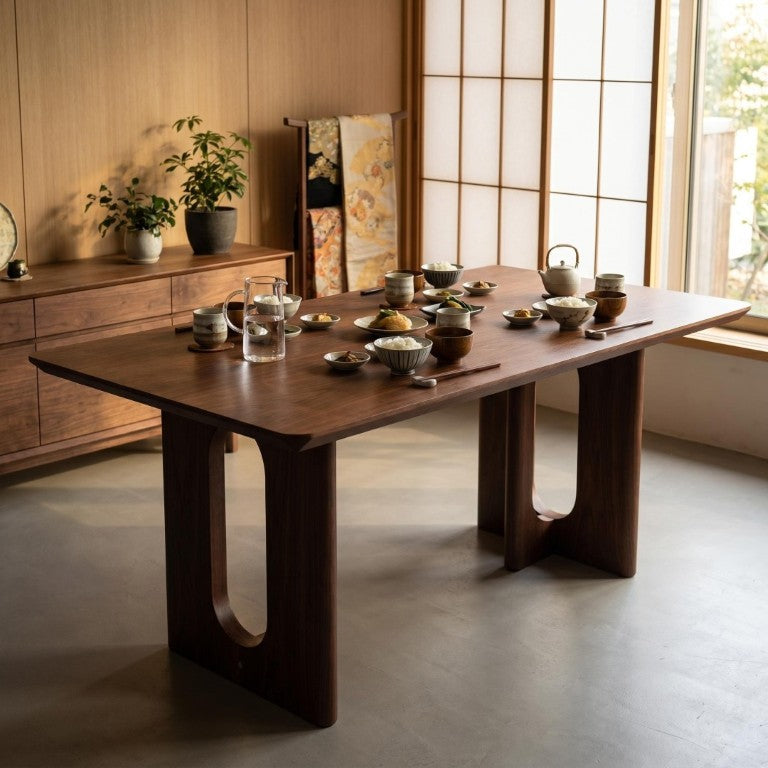 English Elm 62.9-Inch Solid Walnut Rectangular Dining Table Seats Six with Tapered T-Base W5098P533742