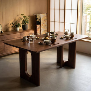 English Elm 62.9-Inch Solid Walnut Rectangular Dining Table Seats Six with Tapered T-Base W5098P533742