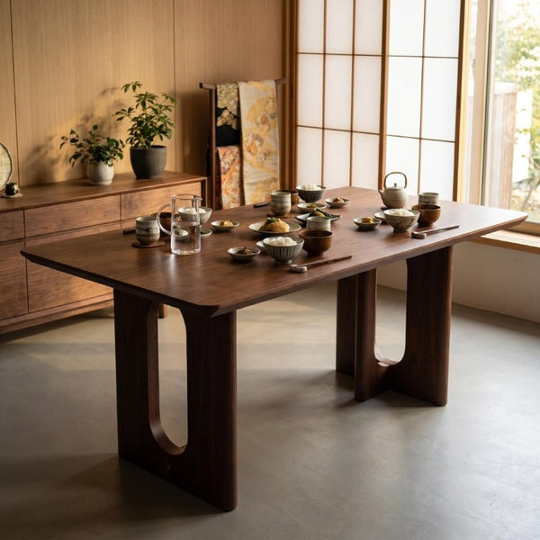 English Elm 62.9-Inch Solid Walnut Rectangular Dining Table Seats Six with Tapered T-Base W5098P533742