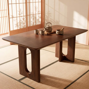English Elm 62.9-Inch Solid Walnut Rectangular Dining Table Seats Six with Tapered T-Base W5098P533742