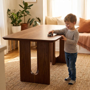 English Elm 62.9-Inch Solid Walnut Rectangular Dining Table Seats Six with Tapered T-Base W5098P533742