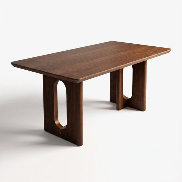 English Elm 62.9-Inch Solid Walnut Rectangular Dining Table Seats Six with Tapered T-Base W5098P533742