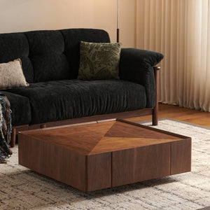 English Elm 39.3-Inch Square Walnut Coffee Table Low Profile Mid-Century Modern Living Room Accent W5098P533758