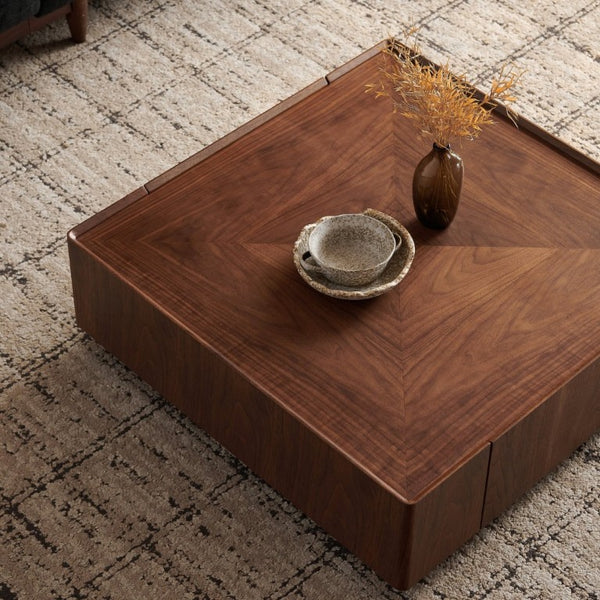 English Elm 39.3-Inch Square Walnut Coffee Table Low Profile Mid-Century Modern Living Room Accent W5098P533758