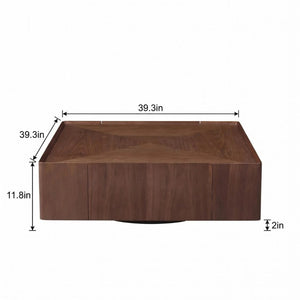 English Elm 39.3-Inch Square Walnut Coffee Table Low Profile Mid-Century Modern Living Room Accent W5098P533758